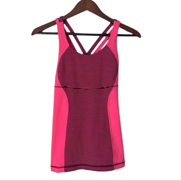 Lululemon Energy Hyper Light Stripe Raspberry Pink Tank Top - Picture 2 of 6